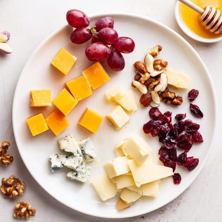 Enjoy a festive Cranberry Grape Man Cheese Board: a delicious mix of cheeses, sweet grapes, and nuts.