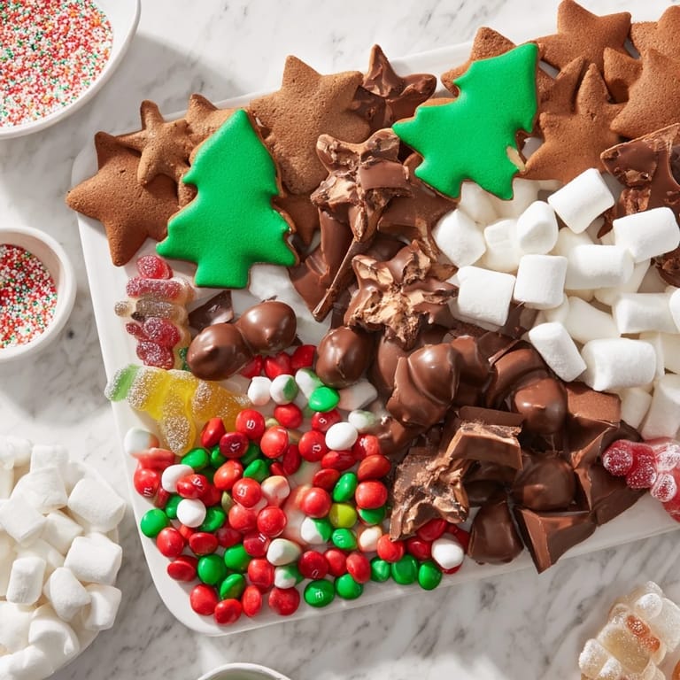 Vibrant holiday candies and cookies form a delicious Santa's Sack Candy Avalanche, perfect for Christmas gatherings.