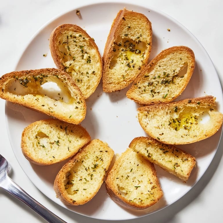 Aromatic, crunchy Simple Bread baguette slices await serving with flavorful dips and cheeses.