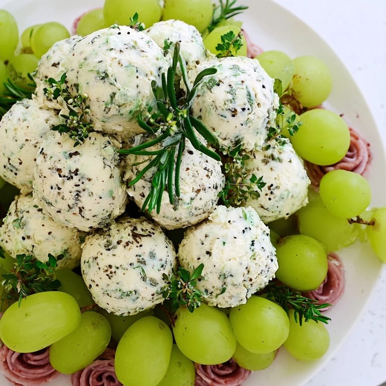 Vibrant green grapes and cheese balls create the visually stunning Mistletoe Kissing Ball centerpiece.