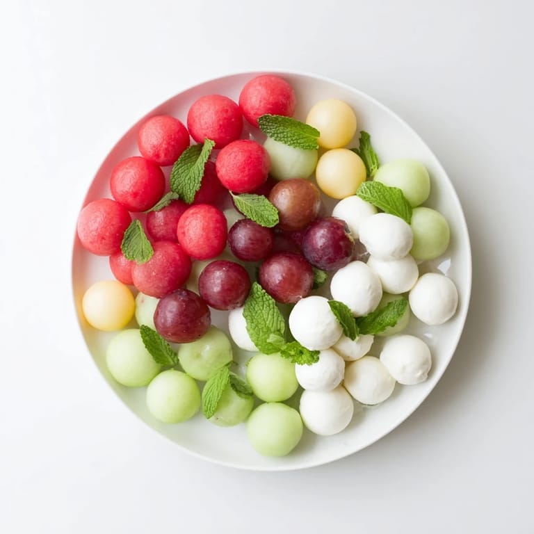 The visually appealing polka dot platter showcases spherical fruits, cheeses, and olives for effortless entertaining.