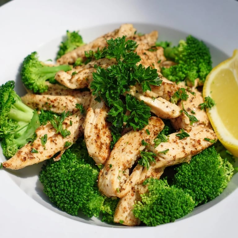 Close-up of Microwave-Steamed Chicken and Broccoli, featuring juicy chicken and vibrant green broccoli florets.