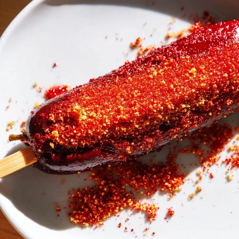 Crisp dill pickles transformed into addictive Chamoy-Tajín pickle sticks, ready to eat now!