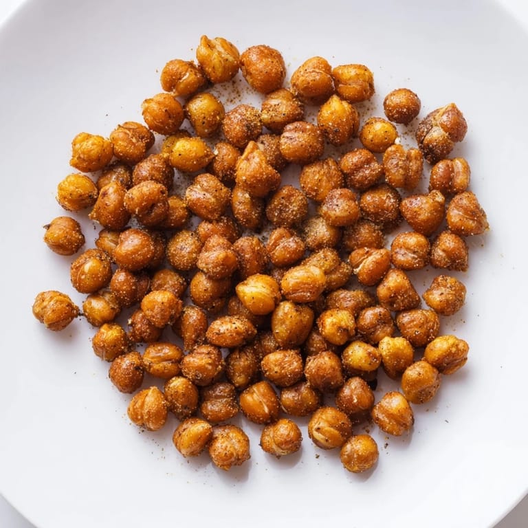 Close-up of roasted crispy chickpea snack with flavorful seasonings, a perfect vegan appetizer idea.