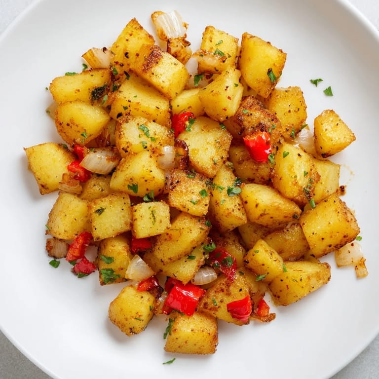 Air Fryer Breakfast Potatoes, a delicious breakfast side bursting with flavors, with herbs as garnish.