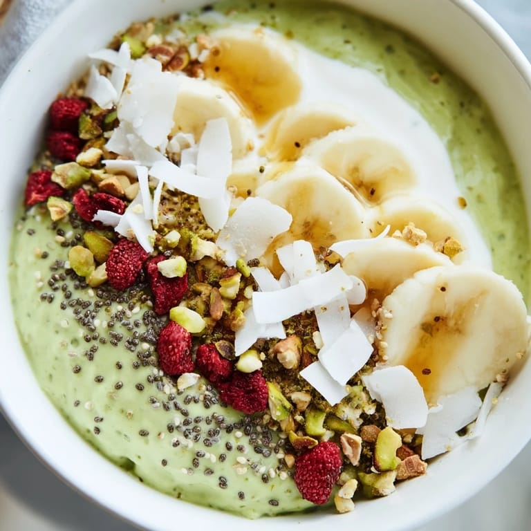 Enjoy a layered jar of Matcha Overnight Oats, chilled and ready to eat with sliced banana.