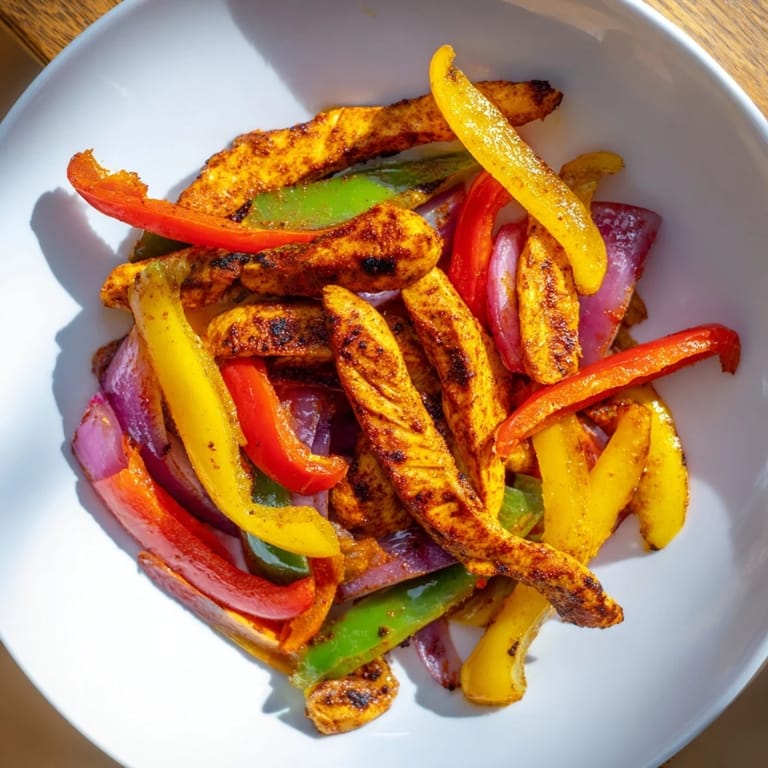 Sizzling sheet pan chicken fajitas, ready to be wrapped in a warm tortilla, a delicious Tex-Mex dinner.