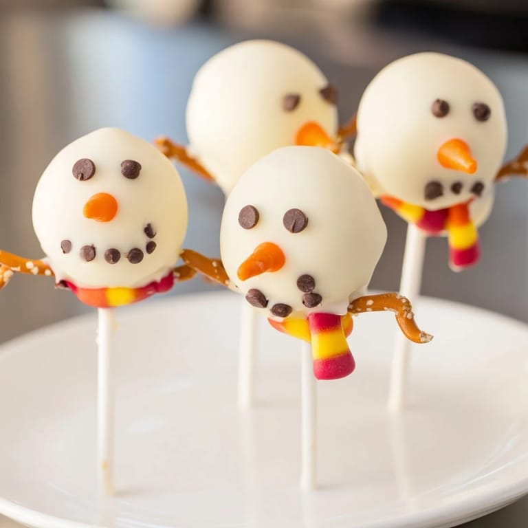 Sweet and creamy Oreo Snowman Cake Pops, a delicious holiday recipe dipped in white chocolate.