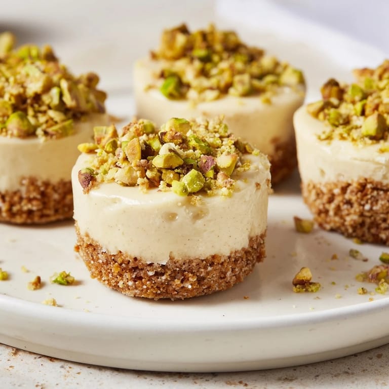 These mini Pistachio Cheesecake Bites showcase a glistening, smooth pistachio filling ready to enjoy, bite by bite.