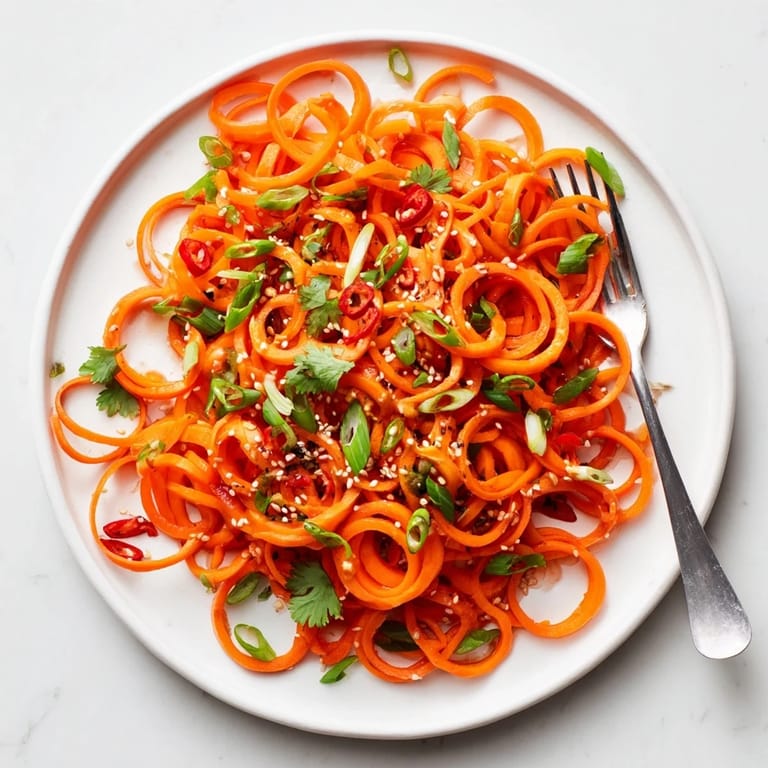 Asian-style carrot ribbon salad served as a refreshing side with a hint of chili and lime.