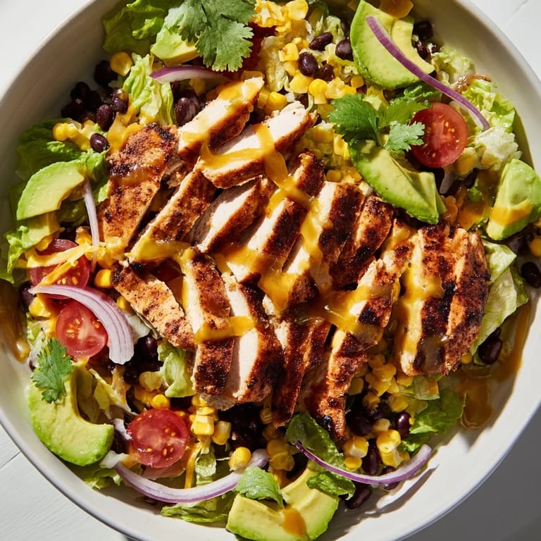 Crisp tortilla strips add crunch beside juicy grilled chicken in a honey-lime marinated salad filled with black beans and corn.