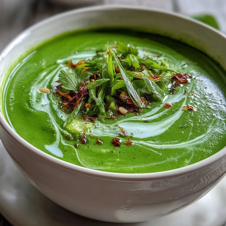 Aromatic Spinach Coriander Lemongrass Soup, a velvety vegan bowl with fresh herbs.