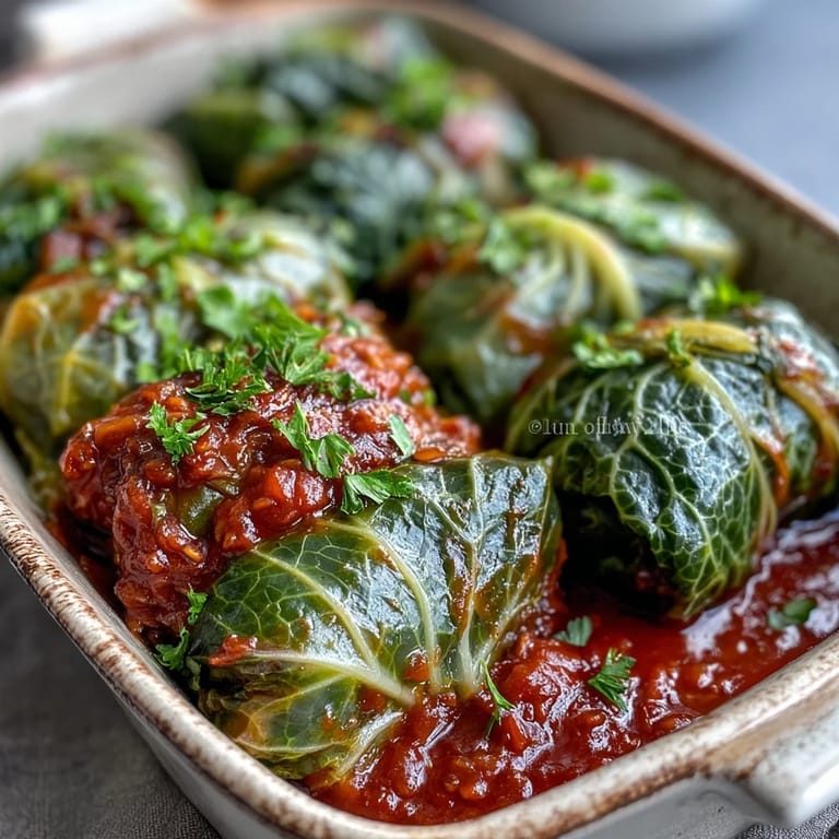 Golden-baked vegan cabbage rolls on a plate, garnished with parsley and paired with mashed potatoes for a cozy meal.