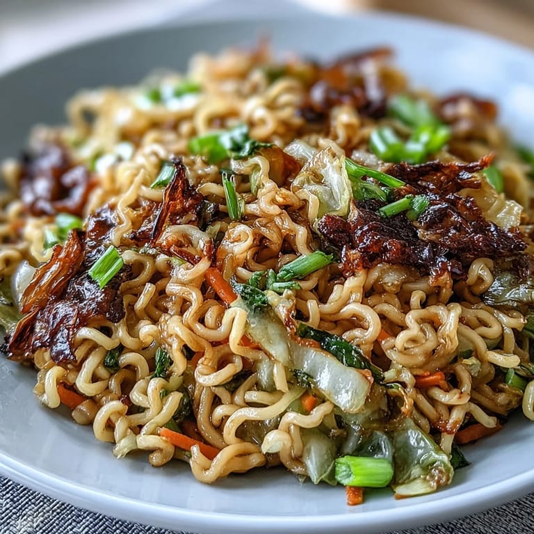 Vibrant Fried Cabbage Ramen tossed with julienned carrots in a glistening savory sauce.