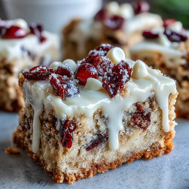 These easy homemade Cranberry Bliss Bars feature creamy frosting, cranberries, and white chocolate for a festive treat.