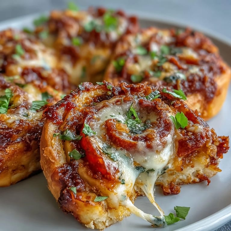 Sliced Tortilla Pizza Rolls display cross-sections of pepperoni and olives on a wooden cutting board beside fresh basil.