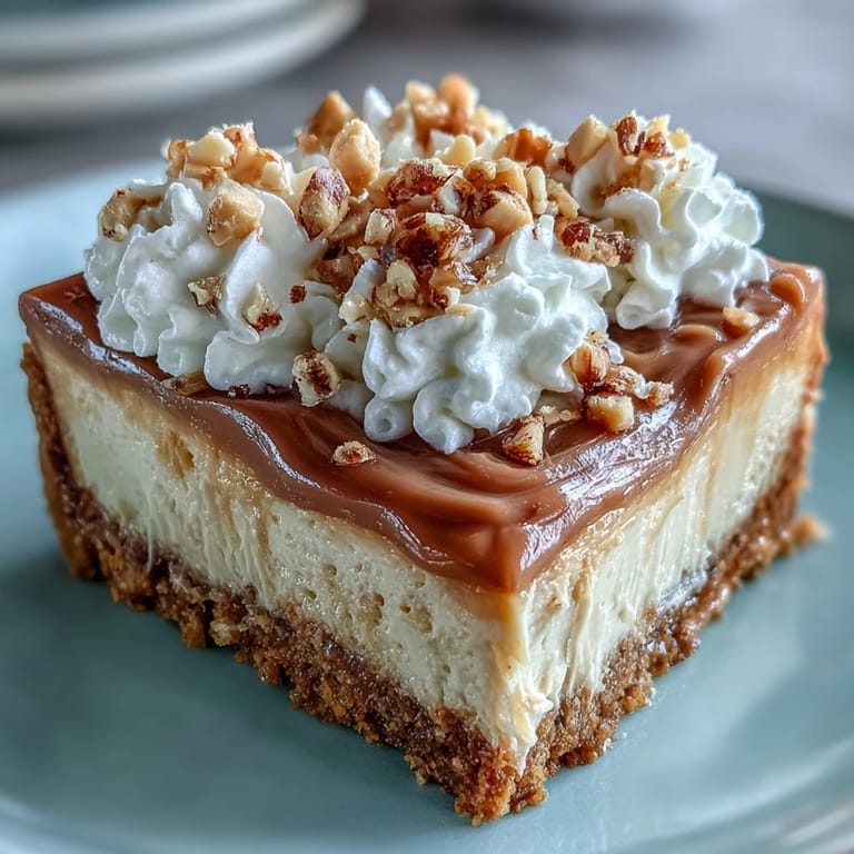 Overhead view of Nutter Butter cheesecake served on a plate, showcasing the thick peanut butter filling and cookie crust.