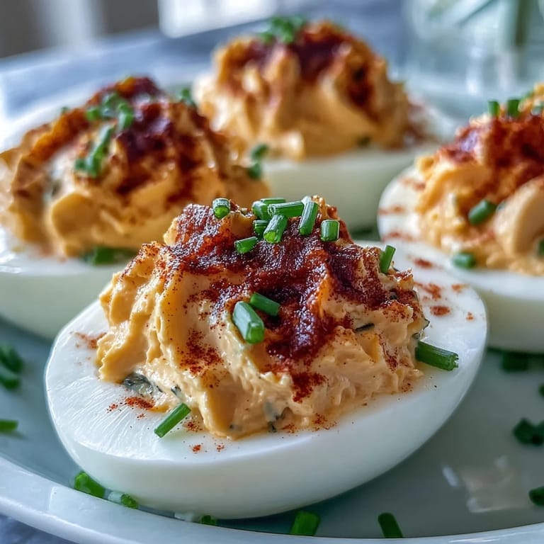 Tender egg whites stuffed with rich, tangy yolk filling for Million Dollar Deviled Eggs, a classic American favorite.