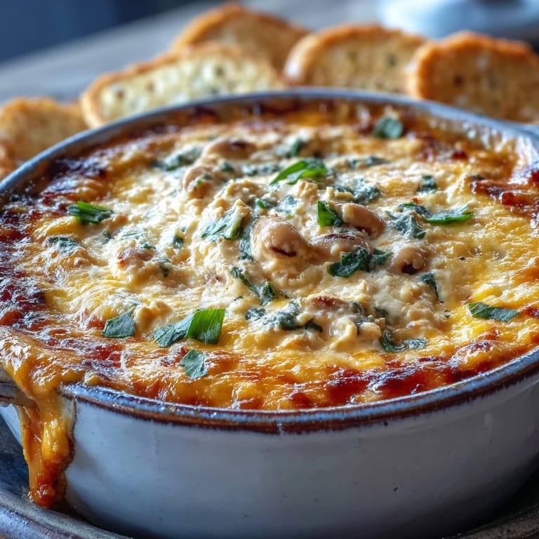 Hot Black-Eyed Pea Dip melting with cheddar, surrounded by fresh veggies and crisp tortilla chips on a platter.