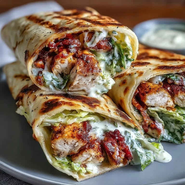 Garlicky flatbread holding juicy grilled chicken Caesar salad with fresh romaine and Parmesan, served warm and ready to eat. 
