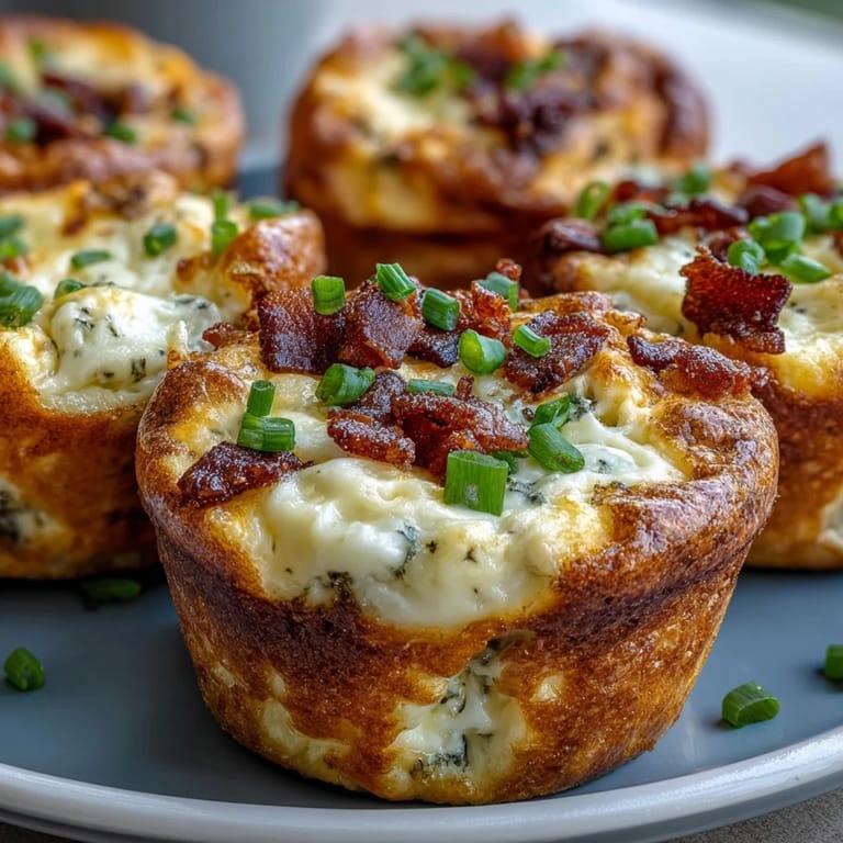 Freshly baked Ranch & Cheddar Egg Muffin Cups with fluffy eggs, crumbled bacon, and sharp cheddar cheese ready for an easy on-the-go morning meal.