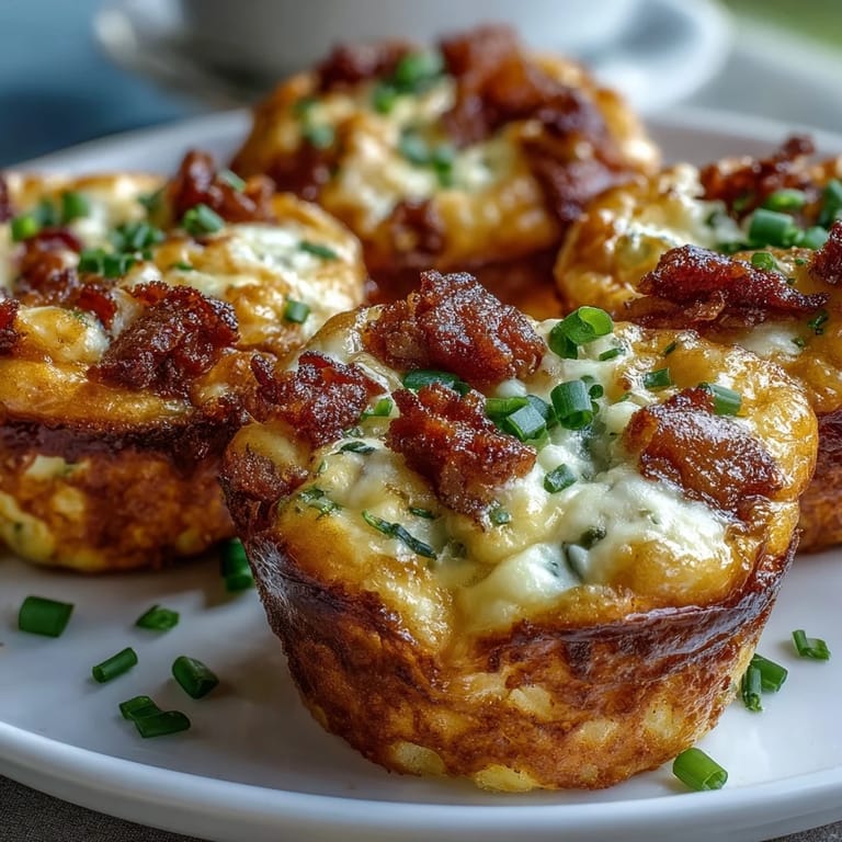 Freshly baked Ranch & Cheddar Egg Muffin Cups garnished with chives, sitting on a rustic wooden board next to a cup of coffee.