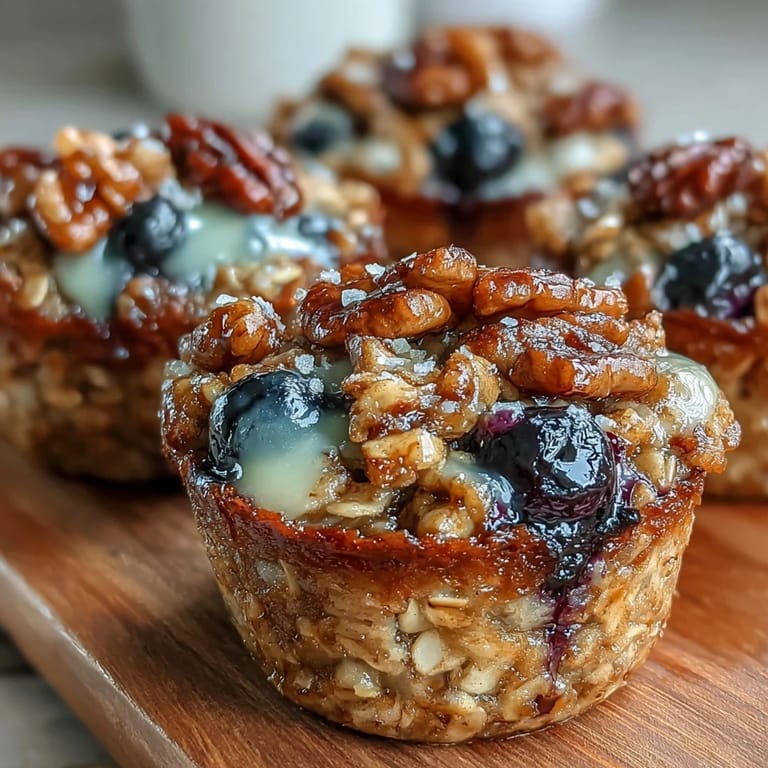 Golden baked oatmeal cups bursting with fresh blueberries and lemon, perfect for an easy, portable morning meal.