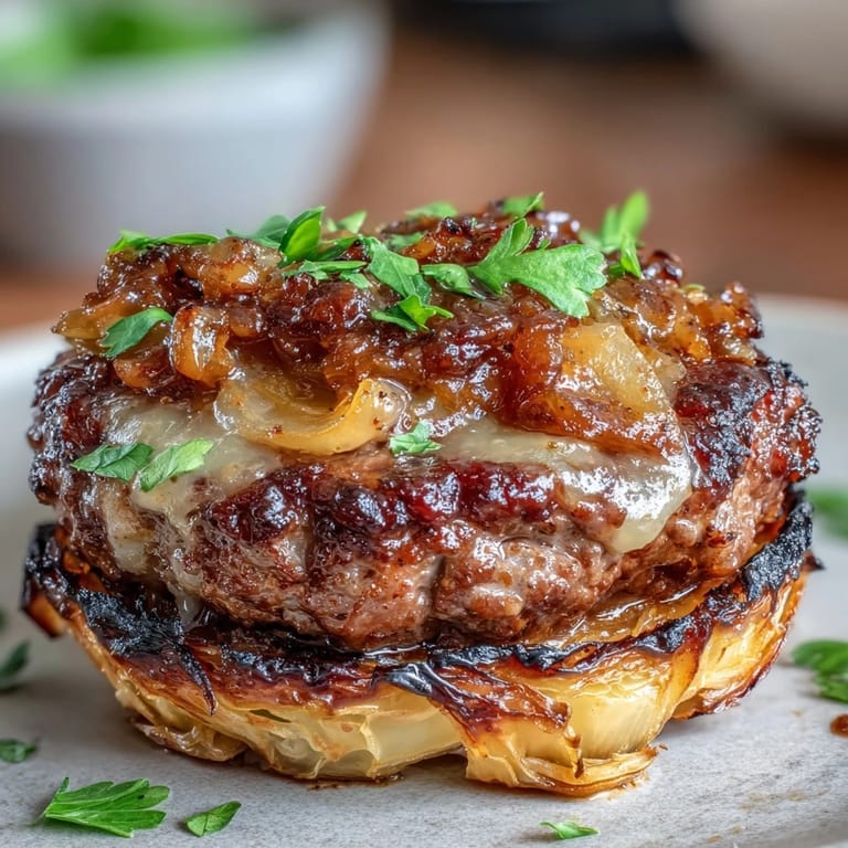 Golden Oven-Baked Cabbage Burgers topped with melted cheese and fresh parsley for a low-carb meal.  