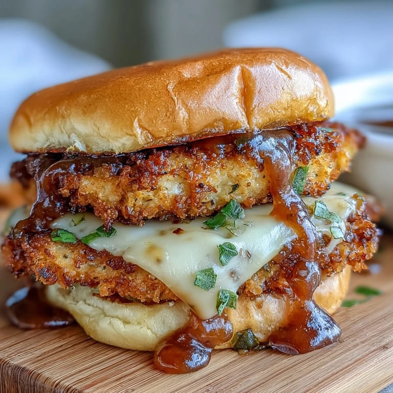 Mouthwatering chicken sliders with a crunchy panko coating, smothered in creamy honey mustard sauce and served with fresh toppings on toasted buns. Great for gatherings or quick lunches.