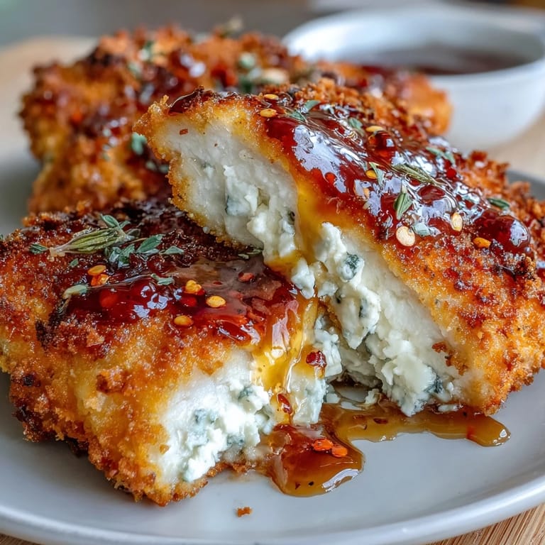 Golden fried chicken topped with tangy feta, broiled to perfection, and finished with hot honey.  