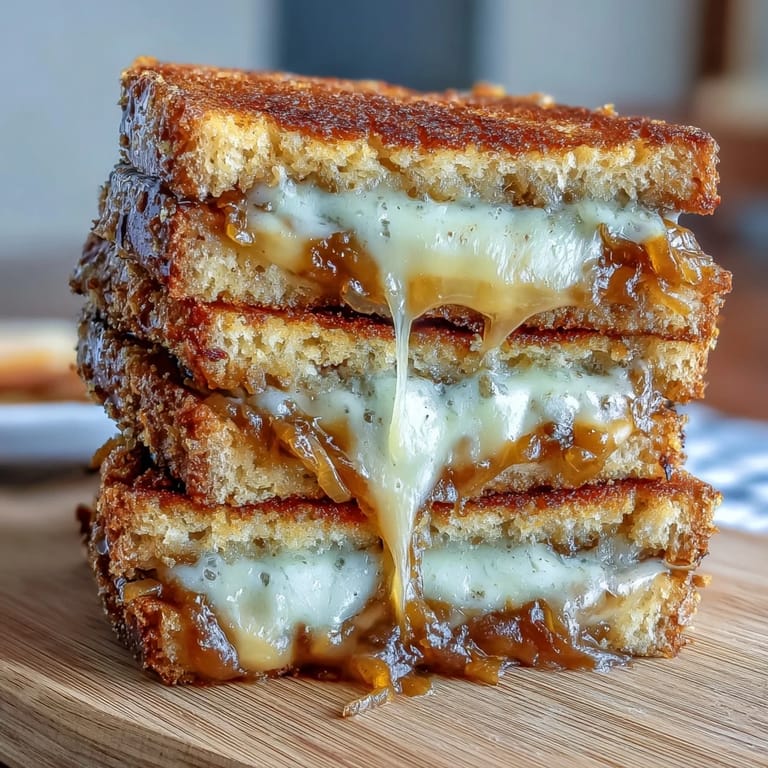 Crispy sourdough grilled cheese oozing with Gruyere and deeply caramelized onions.