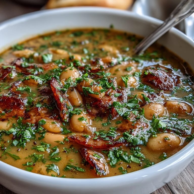 Smoky ham and tender butter beans simmer with carrots, celery, and herbs in a rich, hearty Southern soup.