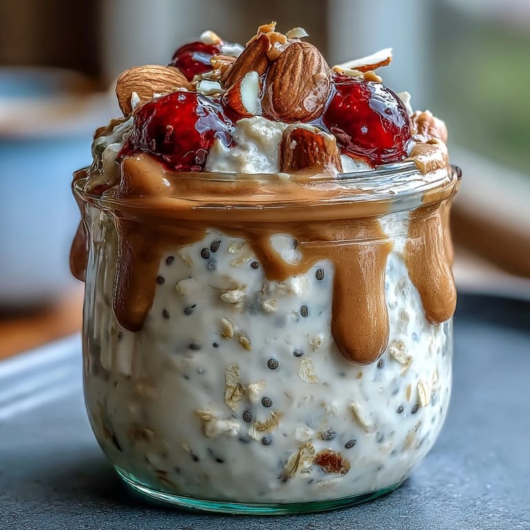 Chilled overnight oats with juicy berries and creamy almond butter, perfect for easy meal prep.