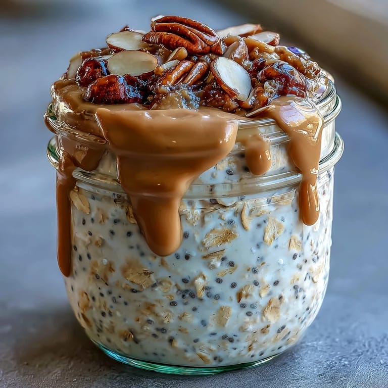 Vibrant berry-topped overnight oats with rich almond butter swirls, ready for a healthy start.