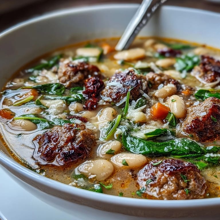 Creamy cannellini beans and savory sausage simmered with fresh vegetables and aromatic spices.  