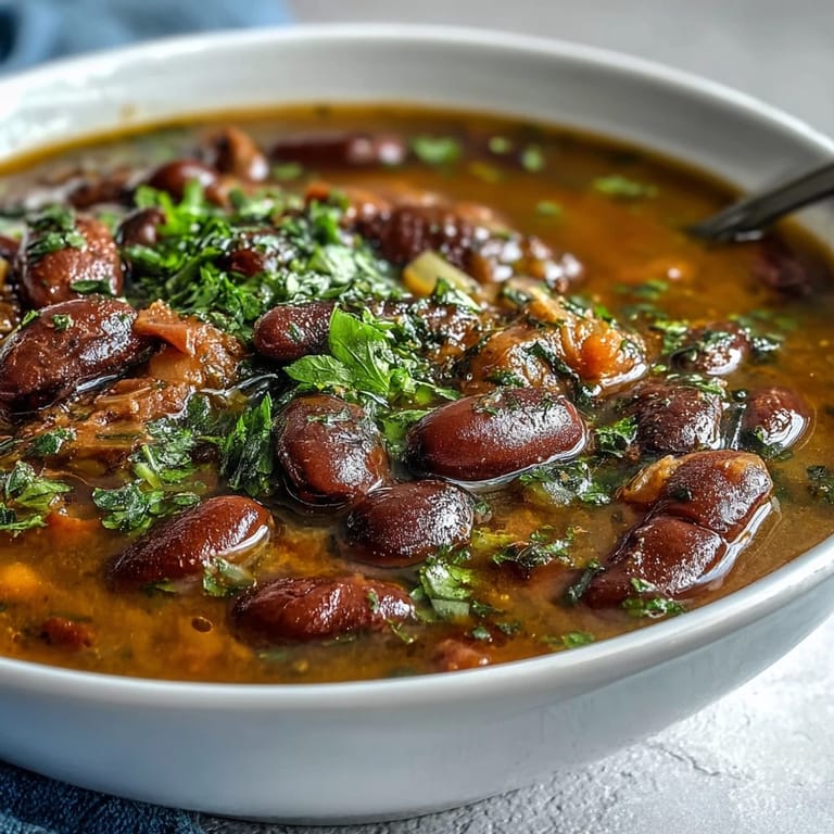 Flavorful 15-bean and smoked turkey soup, simmered to perfection with aromatic herbs and vegetables in a savory broth.