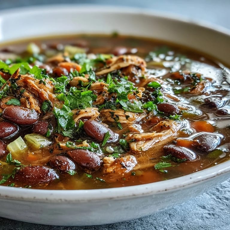 Slow-cooked 15-bean soup featuring smoked turkey, carrots, celery, and tomatoes for a comforting, protein-rich meal.  