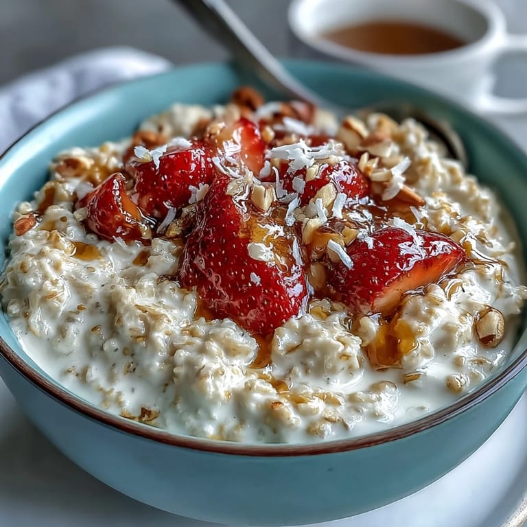 Nutritious overnight oats with strawberries and chia, a vibrant, make-ahead breakfast for busy mornings.