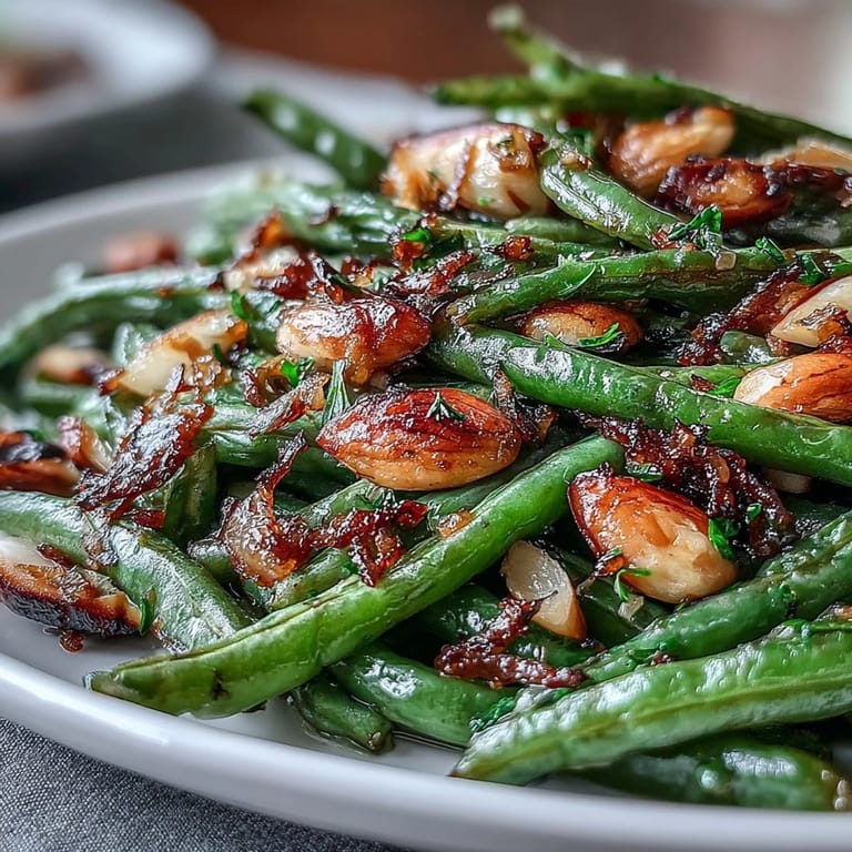 Savory roasted green beans with crispy garlic, finished with a sprinkle of lemon zest.