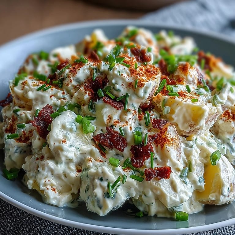 Tangy deviled egg potato salad featuring chopped hard-boiled eggs, crisp celery, and a velvety mayonnaise-mustard dressing.