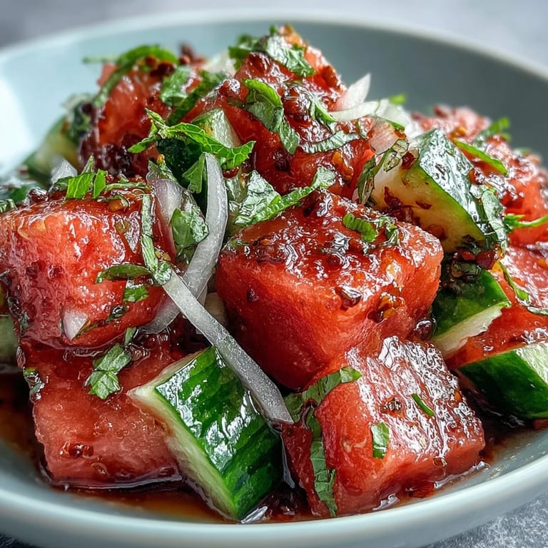 Bright and zesty watermelon cucumber salad, a perfect cool summer side.