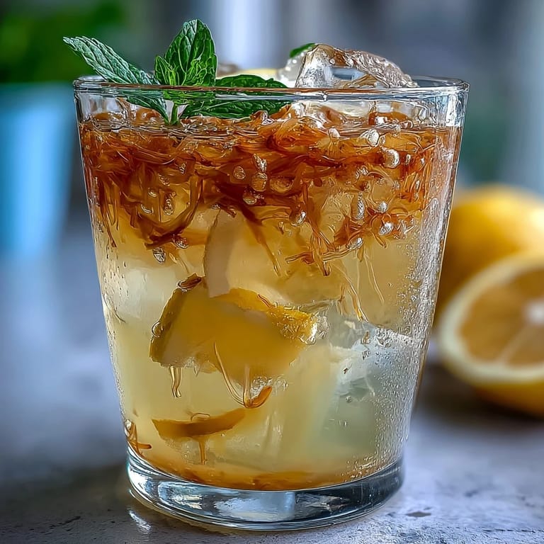 Vibrant ginger prebiotic lemonade in a clear pitcher, featuring zesty lemon juice and a golden ginger syrup for a healthful twist.  