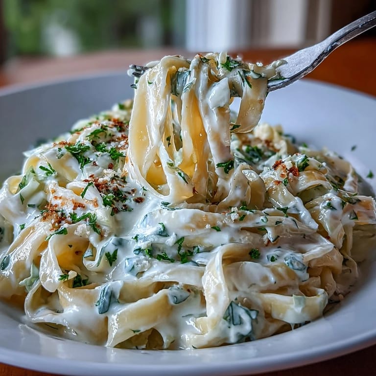 Velvety Alfredo sauce coats fettuccine and cabbage, served with a sprinkle of fresh parsley and Parmesan shavings.