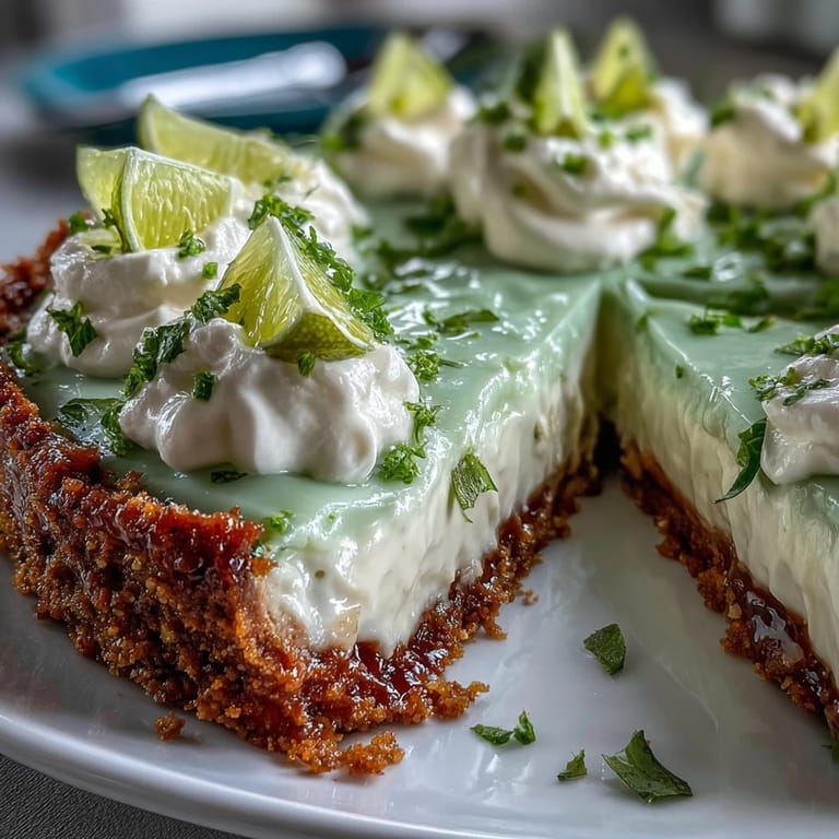 Tangy, refreshing no-bake key lime pie on a golden graham cracker crust.