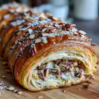 Golden sourdough rolls swirled with almond cream, baked until flaky and topped with sliced almonds, perfect for a French-inspired breakfast.