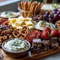 1. Colorful grad party snack board loaded with sweet and savory bites, perfect for celebrating graduates with festive flavors.  