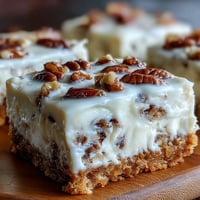 Carrot Cake Cheesecake Bars with creamy cheesecake swirl and crunchy nuts.
