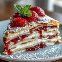 Mother's Day Crêpe Cake with strawberry mascarpone, a decadent multi-layered delight.