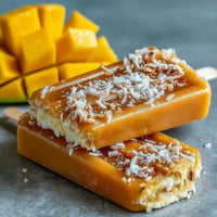 Creamy vegan mango coconut popsicles, a tropical delight perfect for summer refreshment.